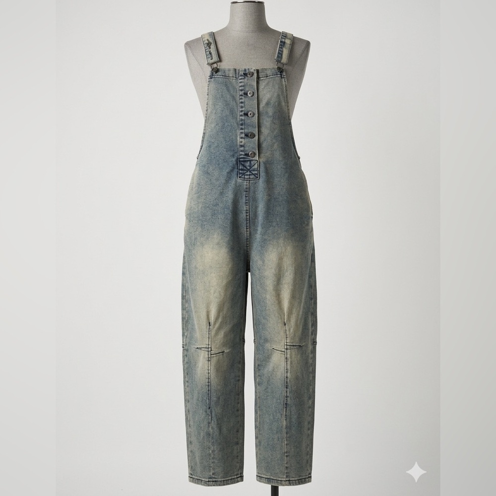 Vintage Denim Button-Front Overalls